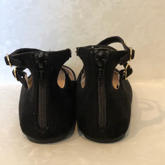 Girls Cross Strap Ballet Flat - Black Faux Suede - Picture 2 of 6